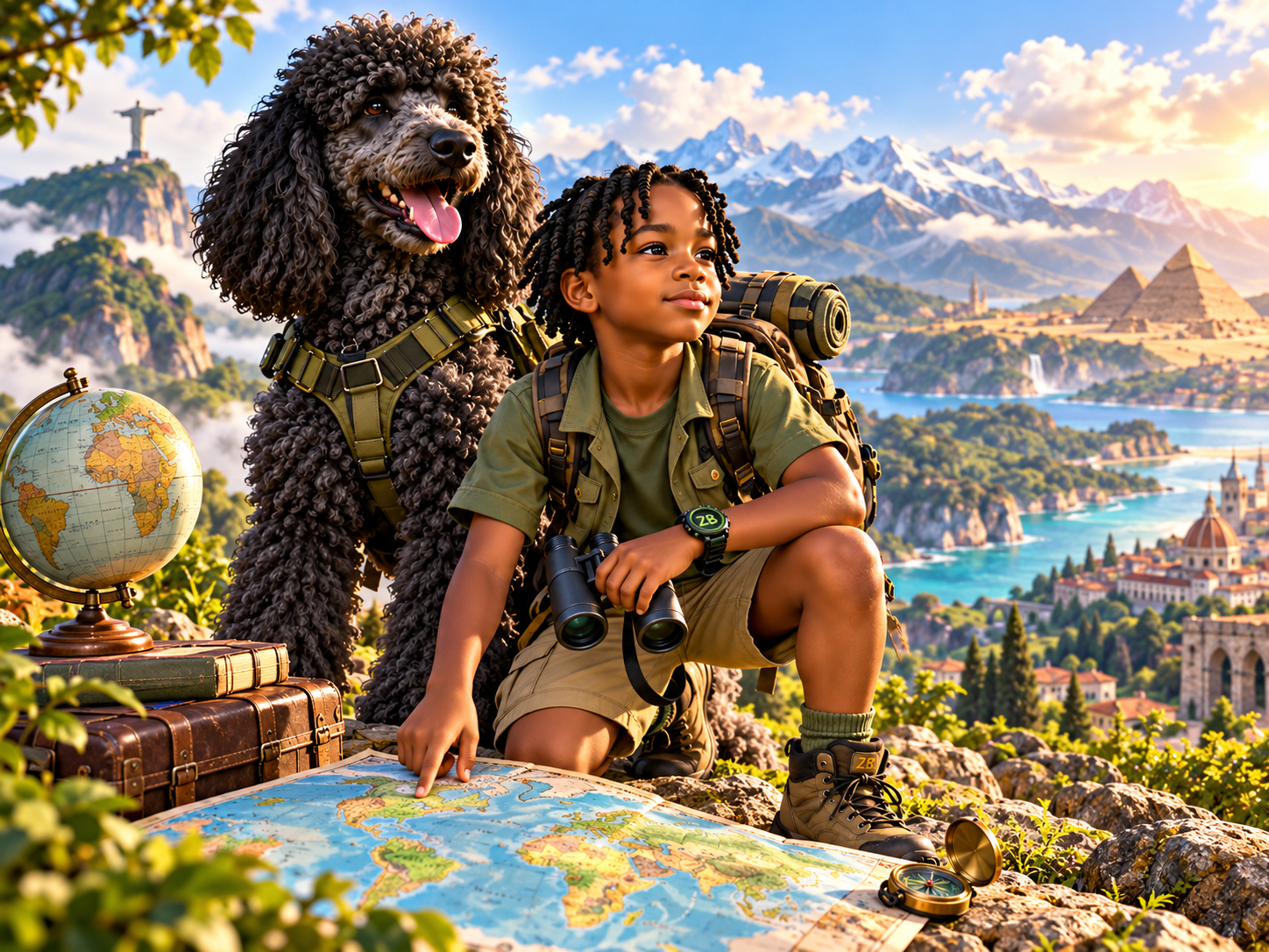 ZakarYahu exploring the world with his extra-large black poodle